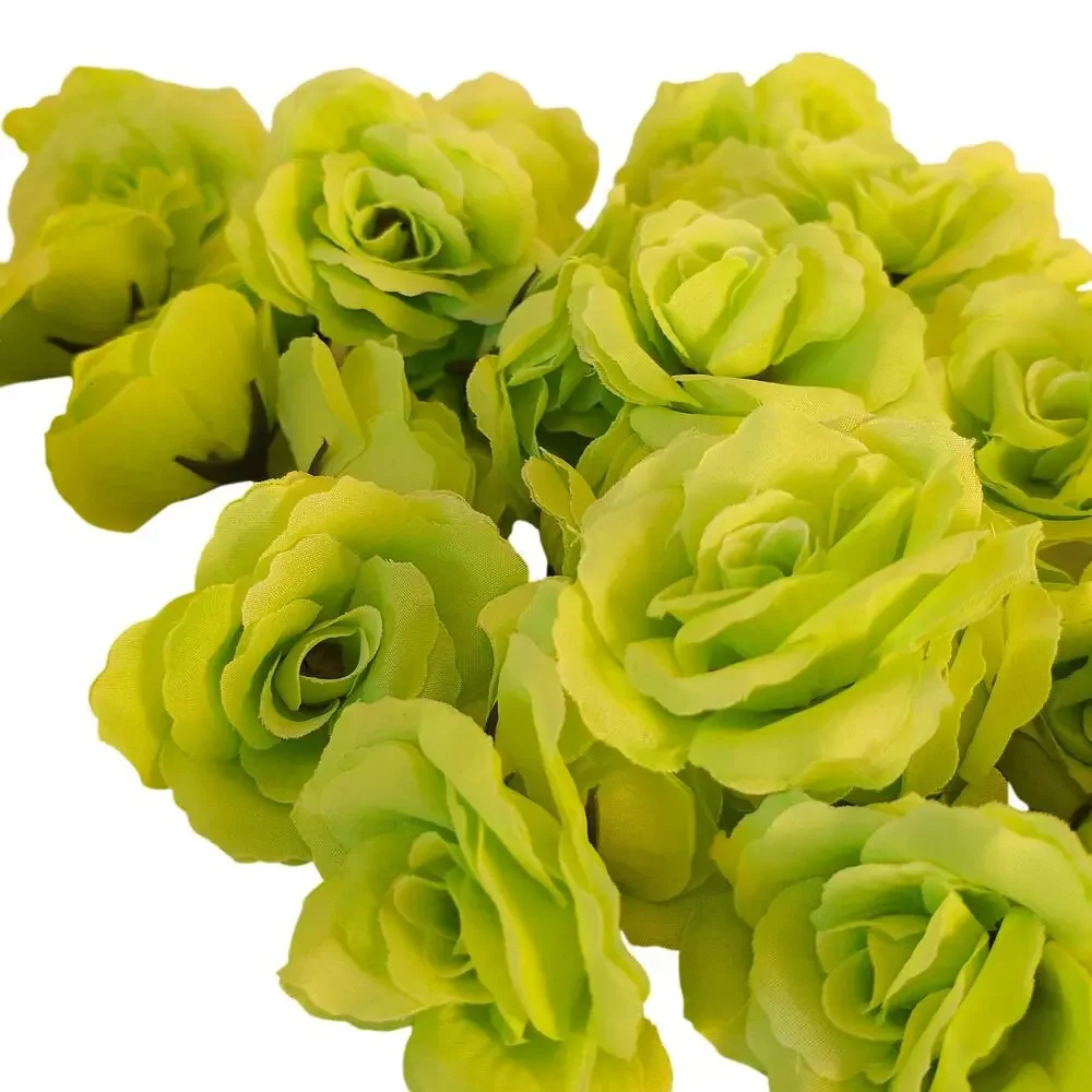 40 Lime Chartreuse Green Artificial Silk Rose Heads 3 Inch Wedding Craft Floral